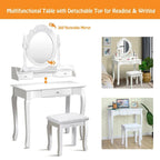 Witte Kaptafel en Kruk Set met 3 Lades