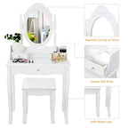 Witte Kaptafel en Kruk Set met 3 Lades