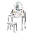 Witte Kaptafel en Kruk Set met 3 Lades