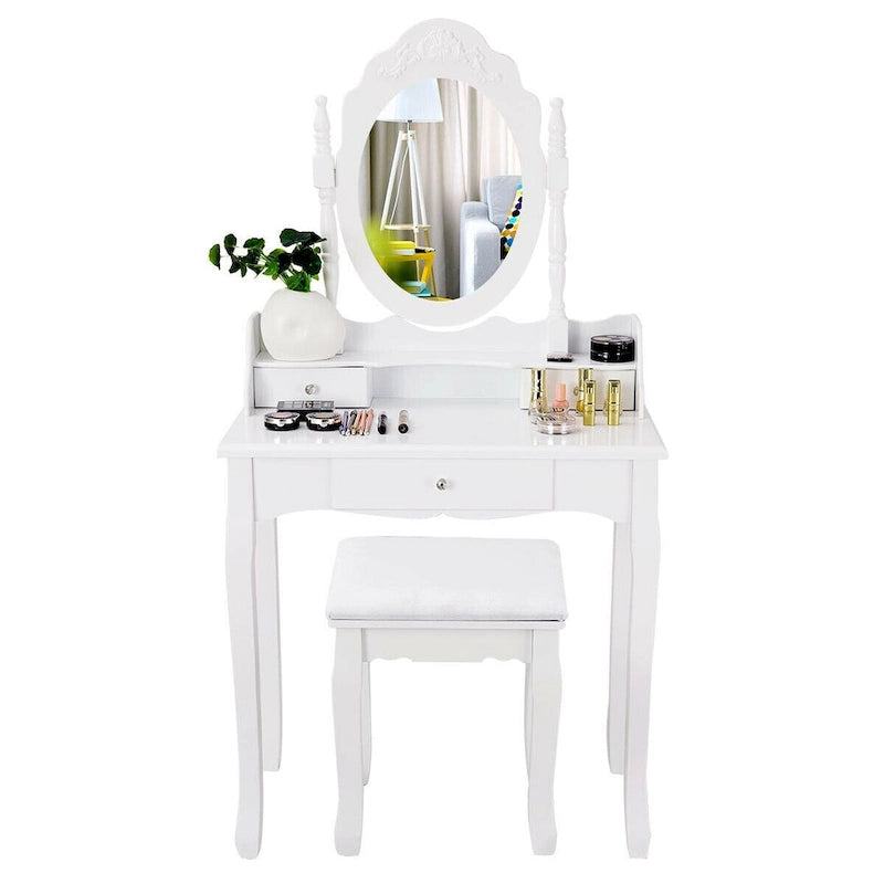 Witte Kaptafel en Kruk Set met 3 Lades