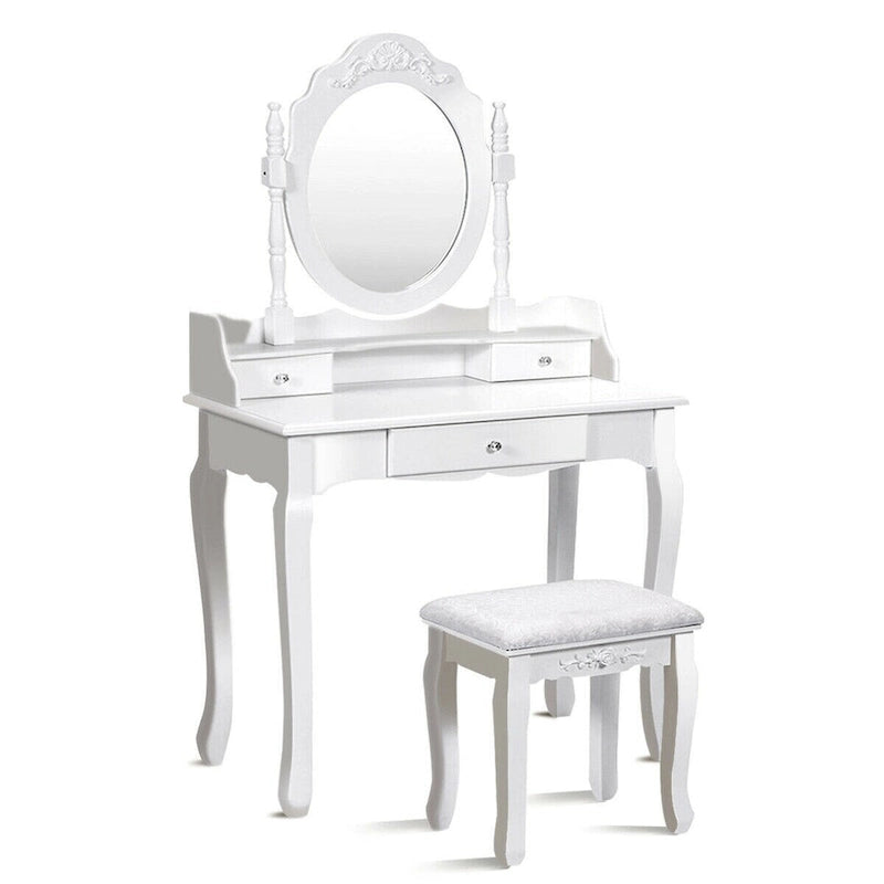 Witte Kaptafel en Kruk Set met 3 Lades