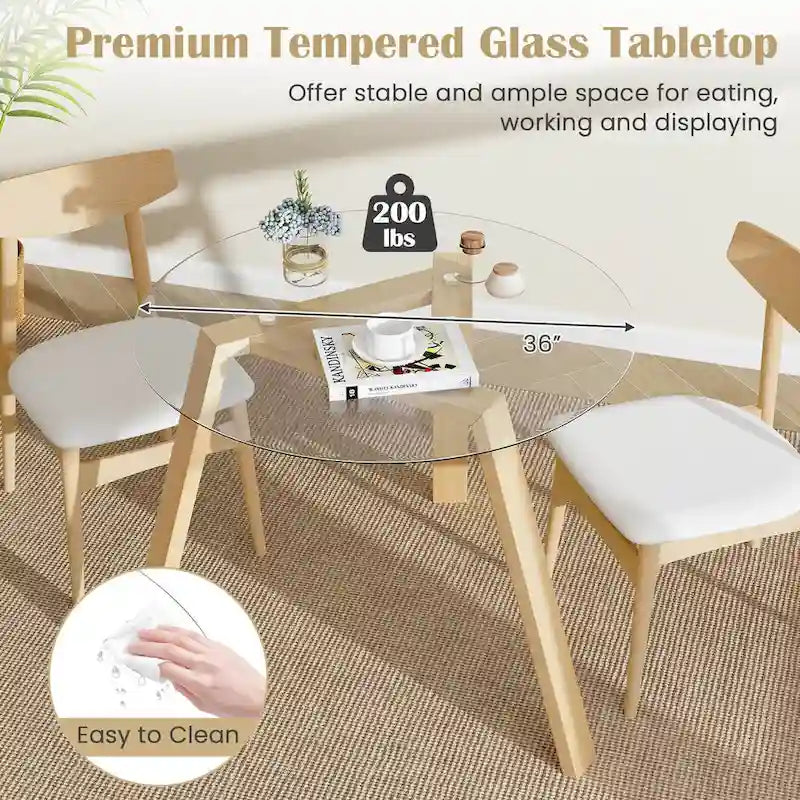 Ronde glazen eettafel van 36 inch voor 4 personen