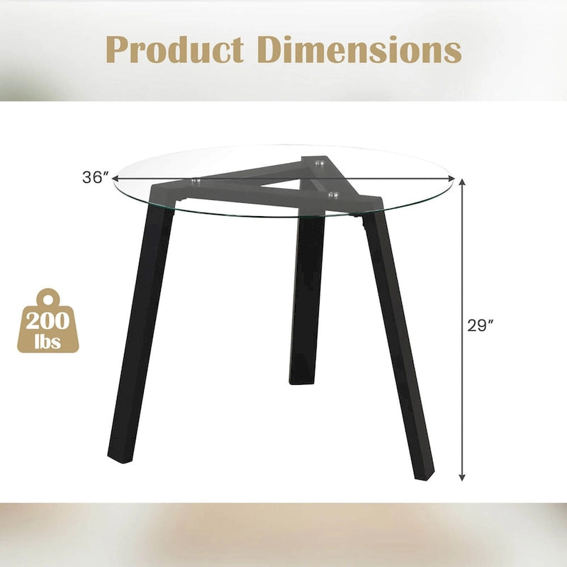 Ronde glazen eettafel van 36 inch voor 4 personen