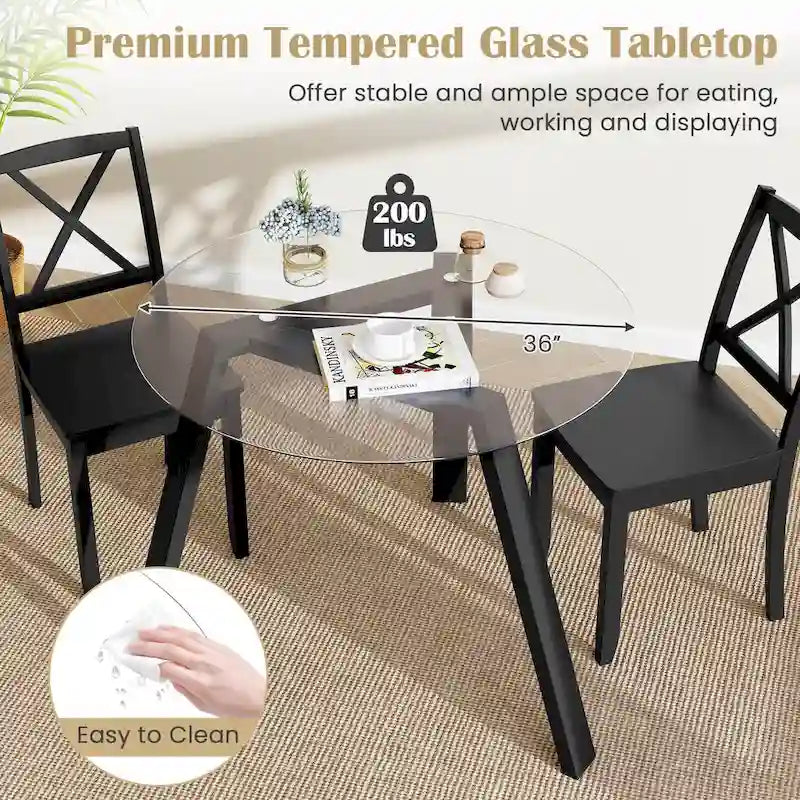 Ronde glazen eettafel van 36 inch voor 4 personen