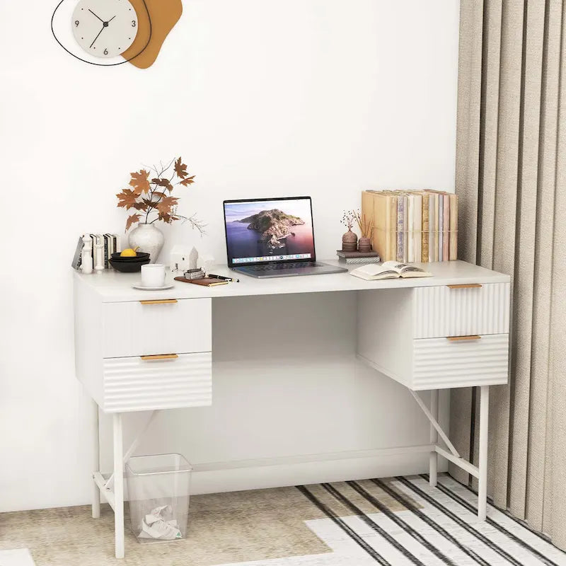 Computerbureau van 122 cm met 4 laden en metalen frame