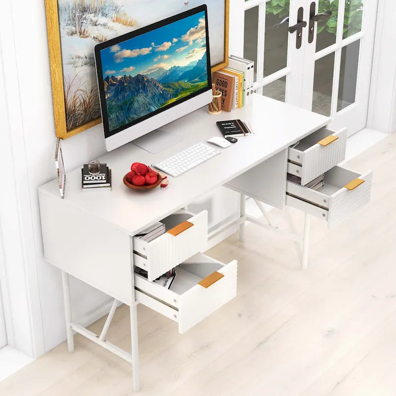 Computerbureau van 122 cm met 4 laden en metalen frame