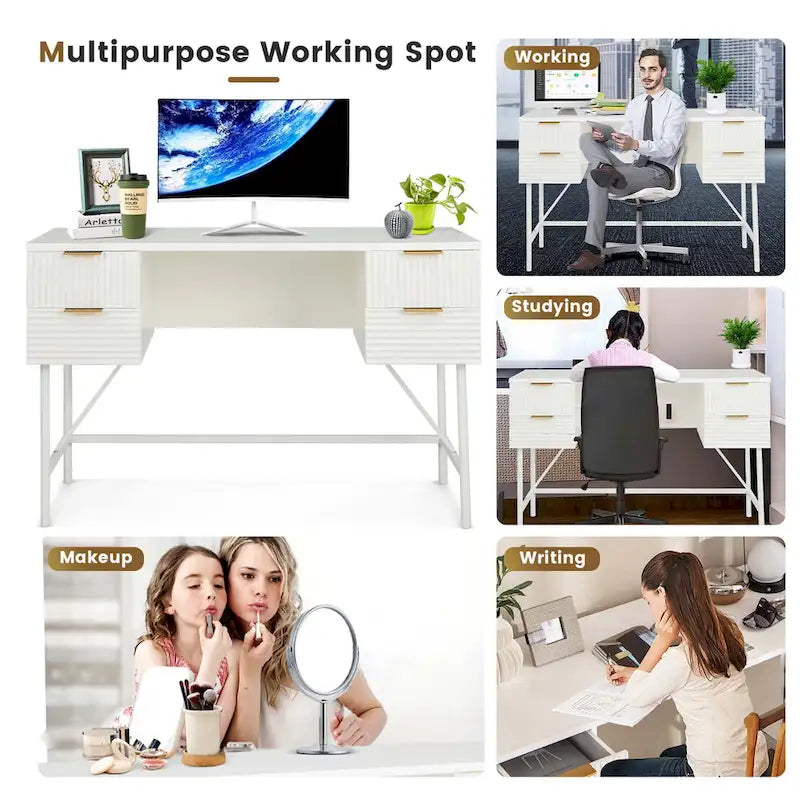 Computerbureau van 122 cm met 4 laden en metalen frame