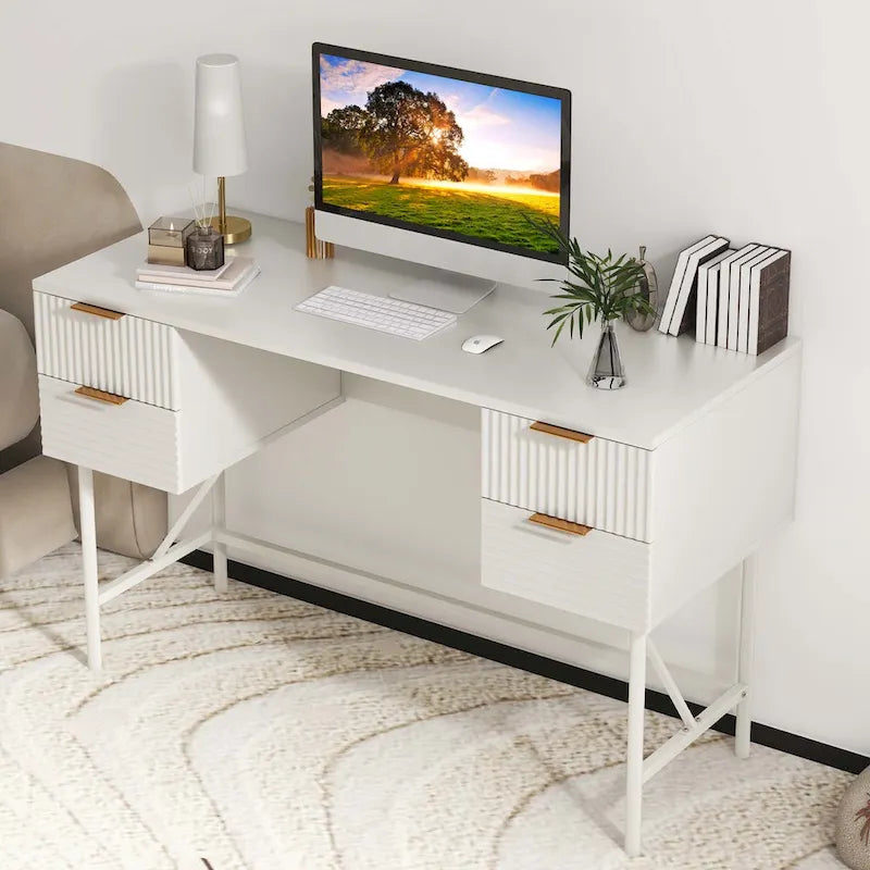 Computerbureau van 122 cm met 4 laden en metalen frame