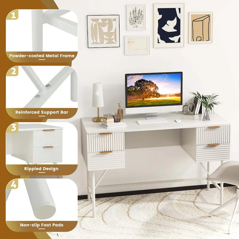 Computerbureau van 122 cm met 4 laden en metalen frame