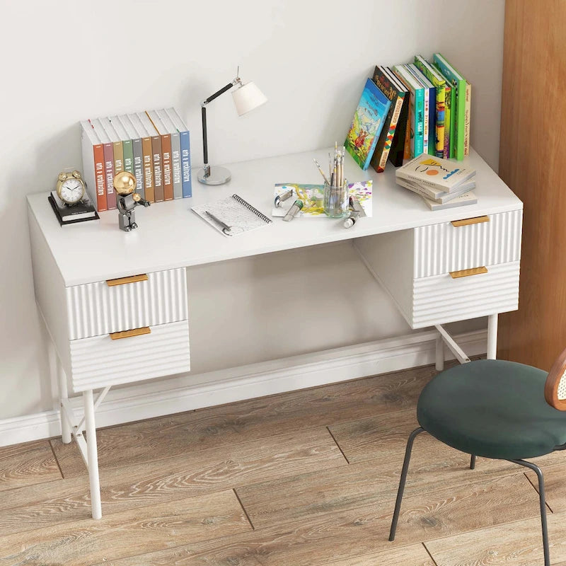 Computerbureau van 122 cm met 4 laden en metalen frame