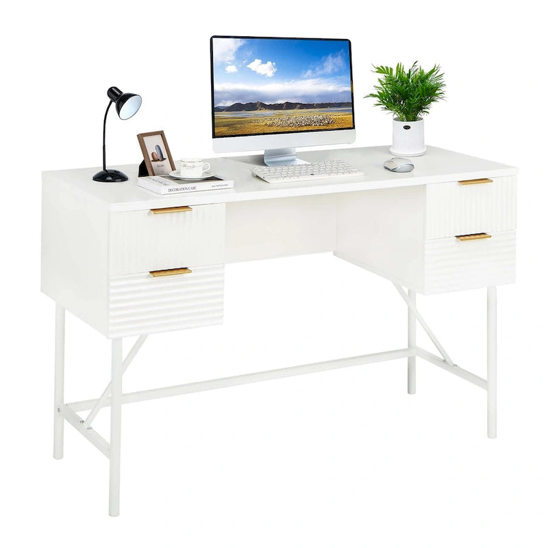 Computerbureau van 122 cm met 4 laden en metalen frame