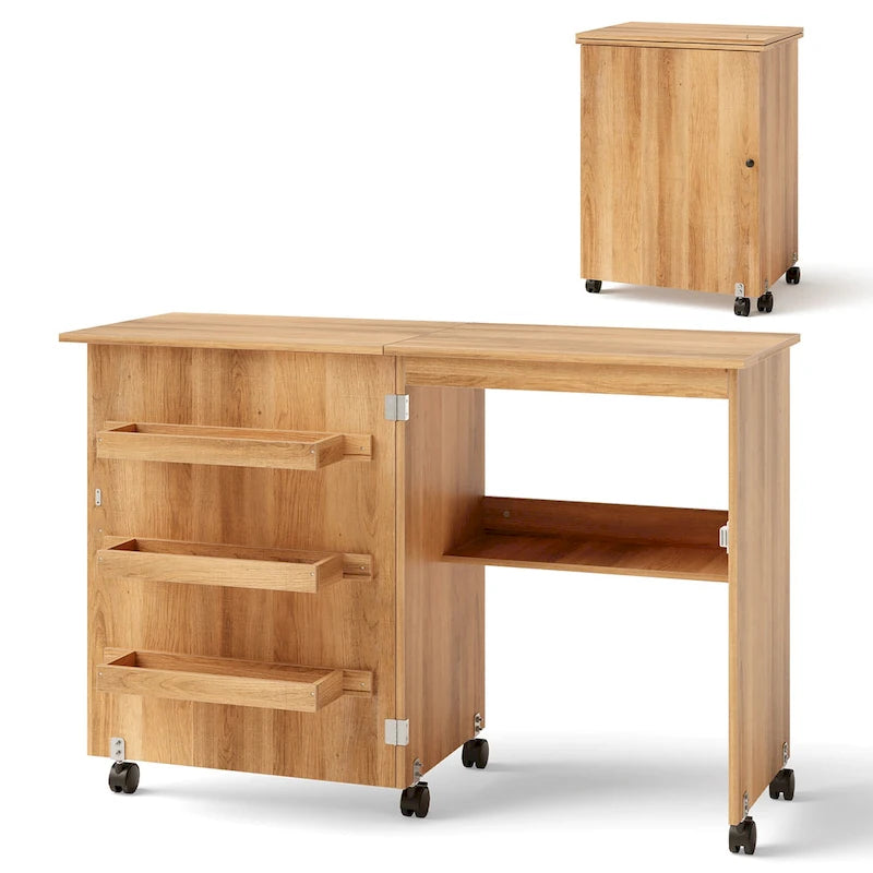 Opvouwbare Naai- en Hobbytafel met Plank en Opbergkast