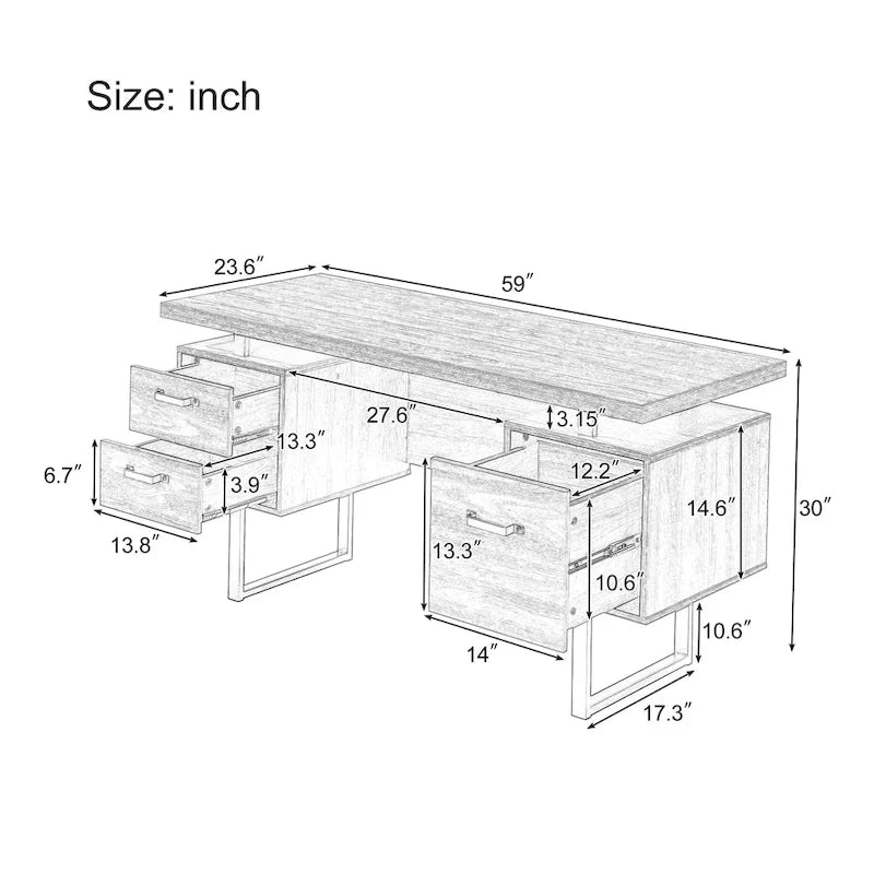 59-inch computerbureau met 3 lades