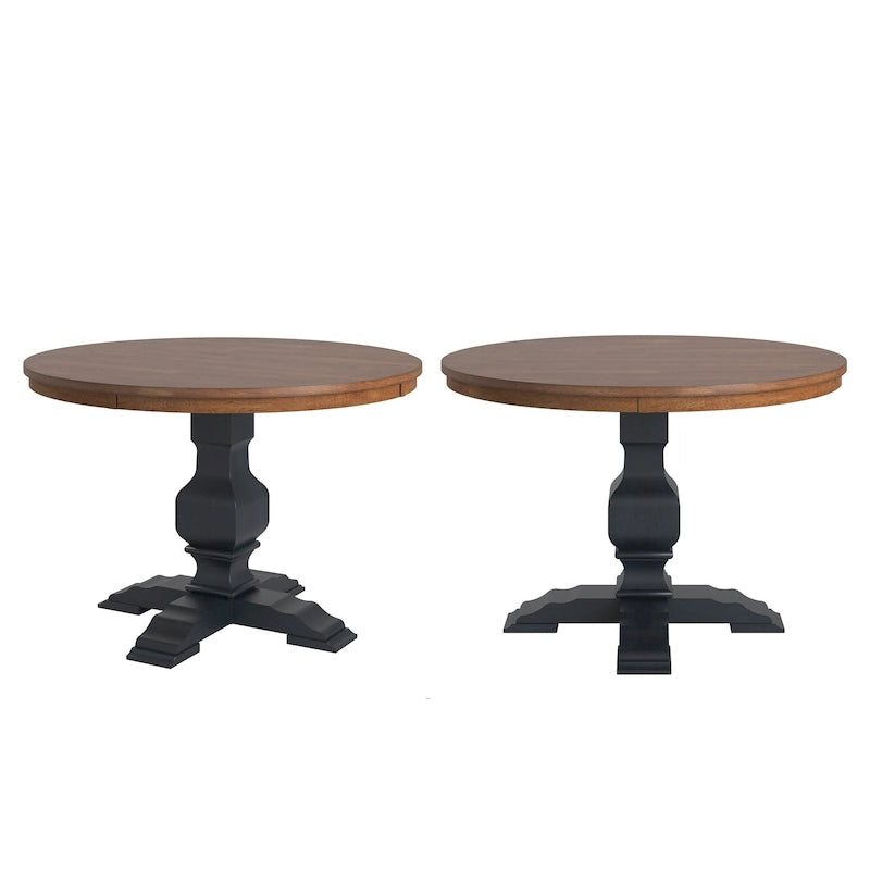 Tweekleurige ronde eettafel met massief houten blad