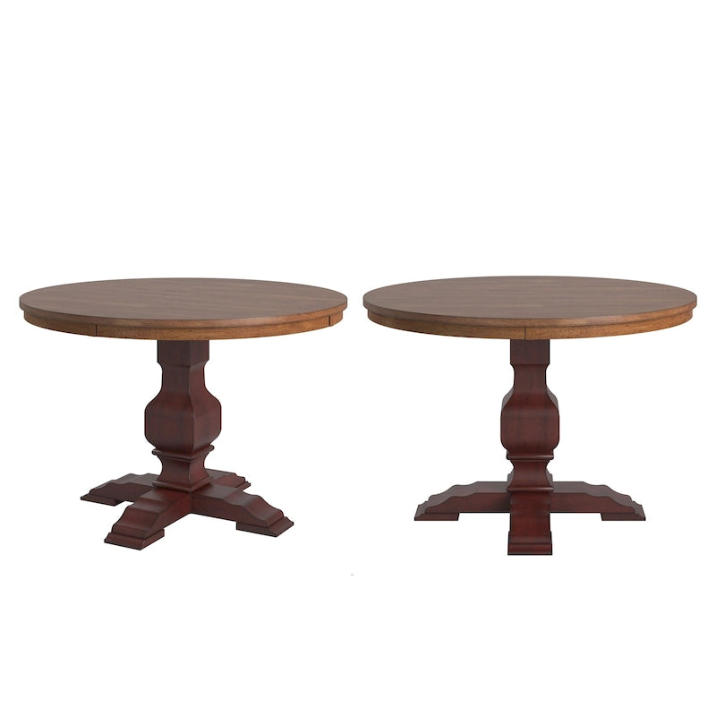 Tweekleurige ronde eettafel met massief houten blad