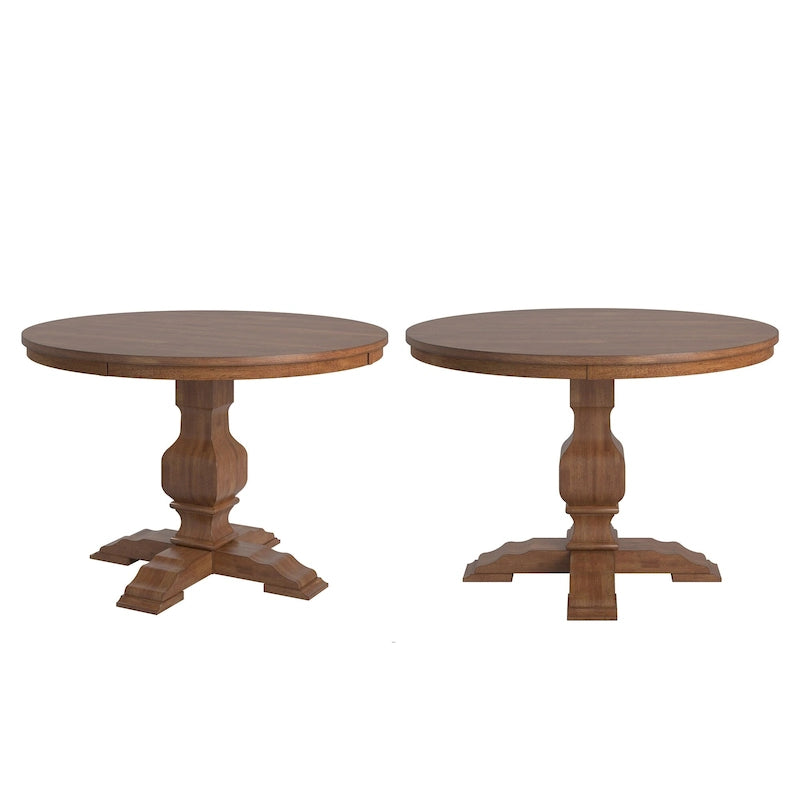 Tweekleurige ronde eettafel met massief houten blad