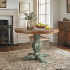 Tweekleurige ronde eettafel met massief houten blad