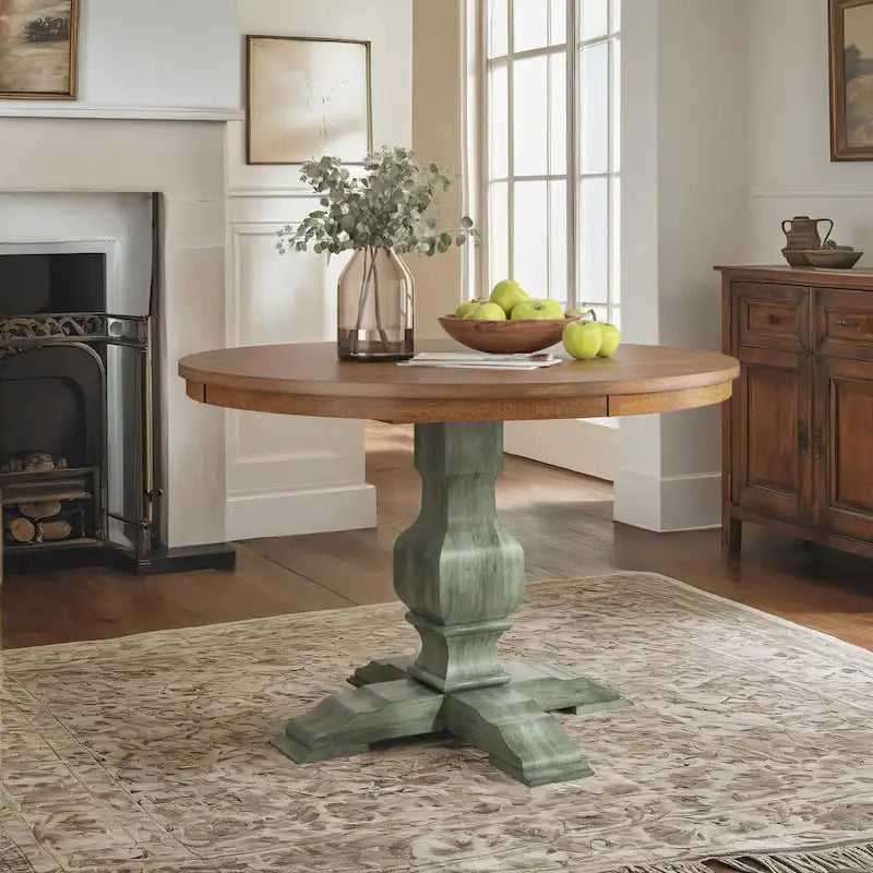 Tweekleurige ronde eettafel met massief houten blad