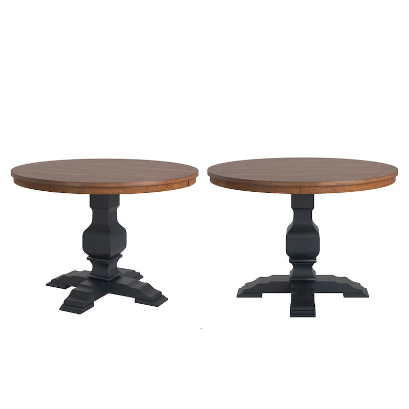 Tweekleurige ronde eettafel met massief houten blad