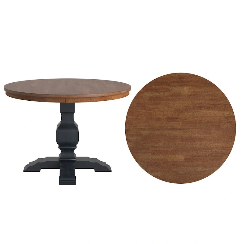 Tweekleurige ronde eettafel met massief houten blad