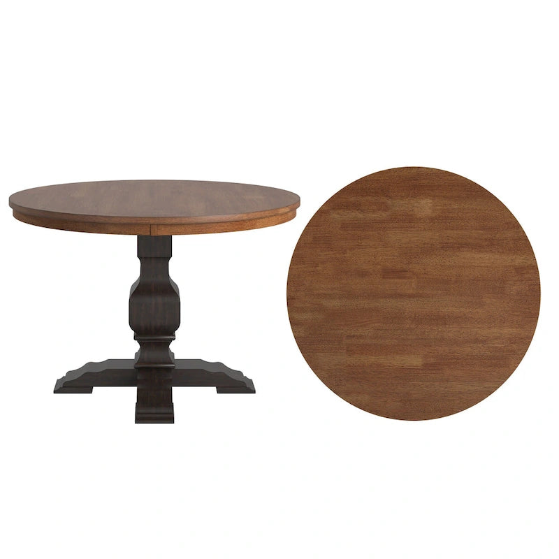 Tweekleurige ronde eettafel met massief houten blad