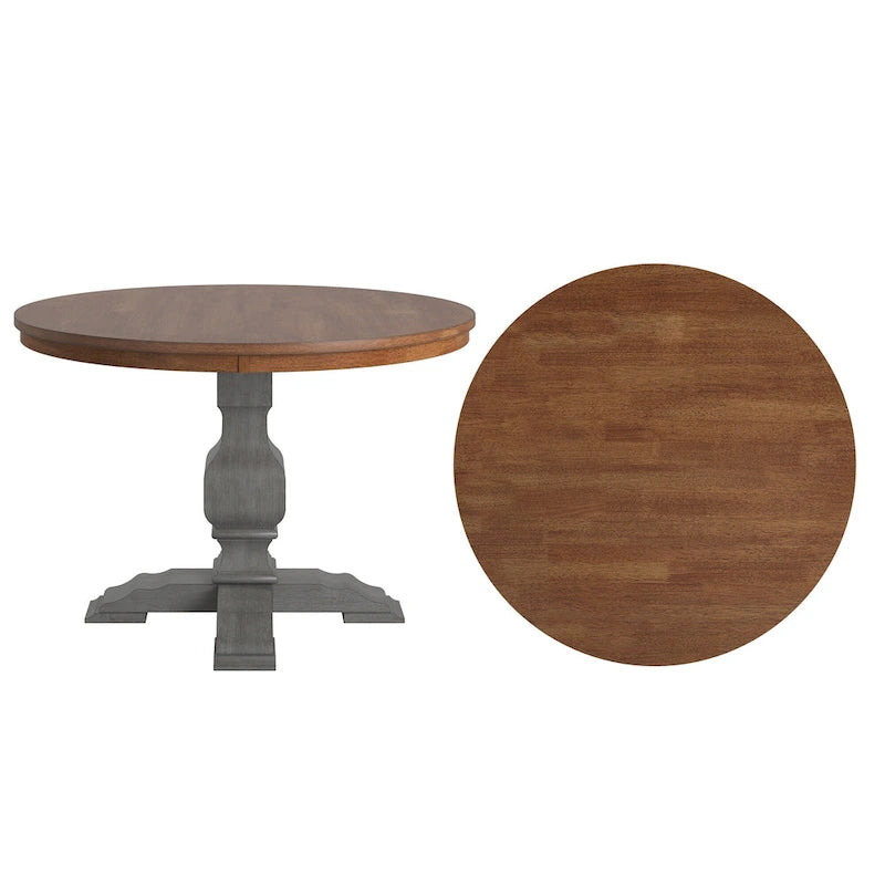 Tweekleurige ronde eettafel met massief houten blad