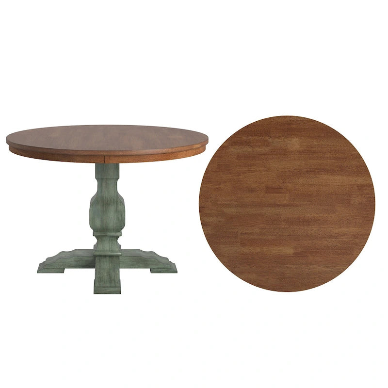 Tweekleurige ronde eettafel met massief houten blad