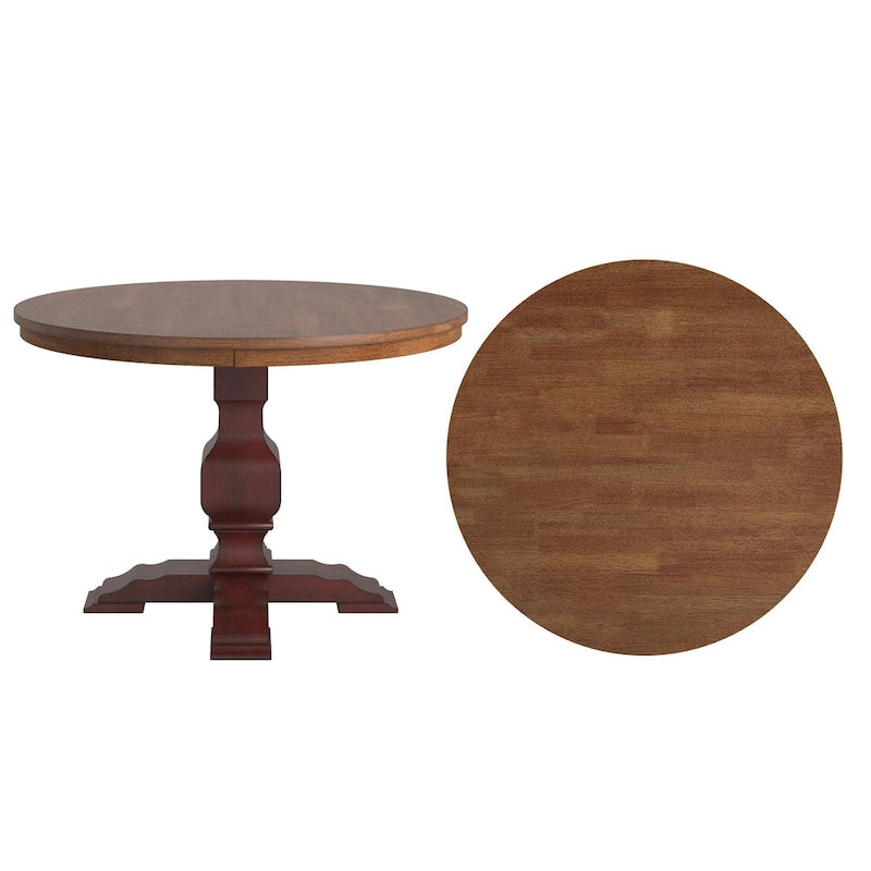 Tweekleurige ronde eettafel met massief houten blad