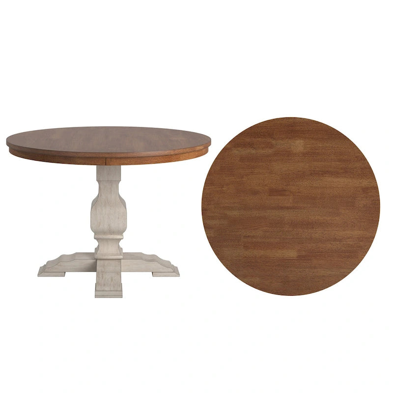 Tweekleurige ronde eettafel met massief houten blad