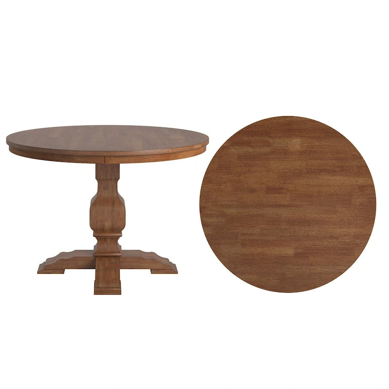 Tweekleurige ronde eettafel met massief houten blad