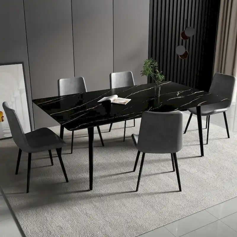 70,8 inch rechthoekige eettafel met gesinterd stenen blad en metalen poten