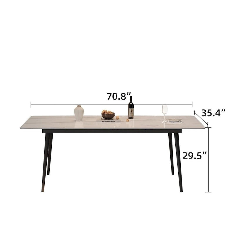 70,8 inch rechthoekige eettafel met gesinterd stenen blad en metalen poten