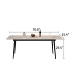 70,8 inch rechthoekige eettafel met gesinterd stenen blad en metalen poten