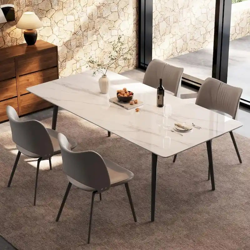 70,8 inch rechthoekige eettafel met gesinterd stenen blad en metalen poten
