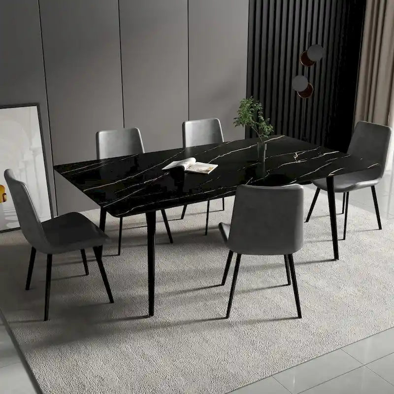 70,8 inch rechthoekige eettafel met gesinterd stenen blad en metalen poten