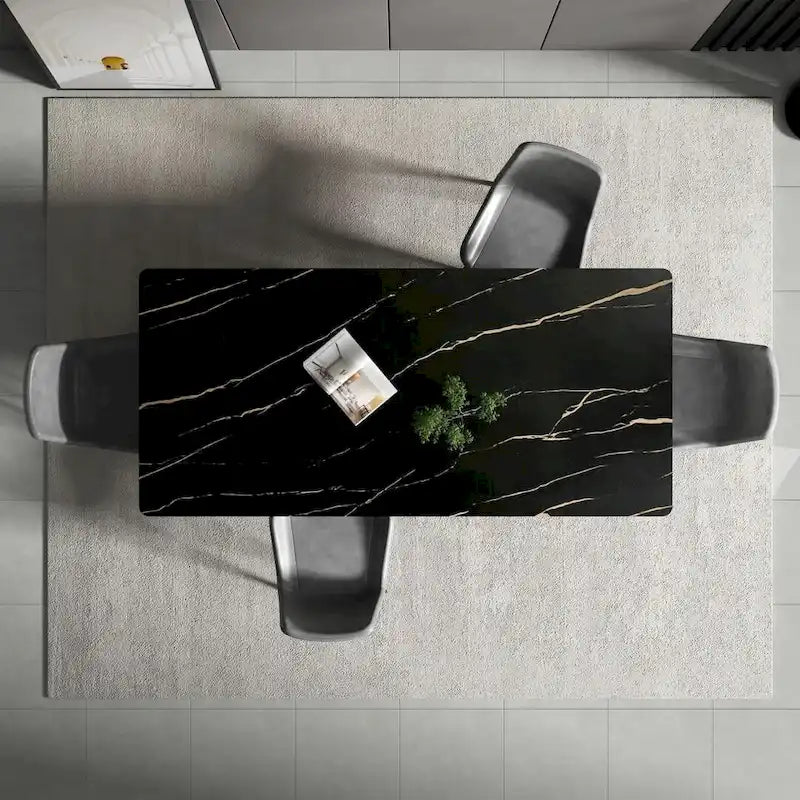 70,8 inch rechthoekige eettafel met gesinterd stenen blad en metalen poten