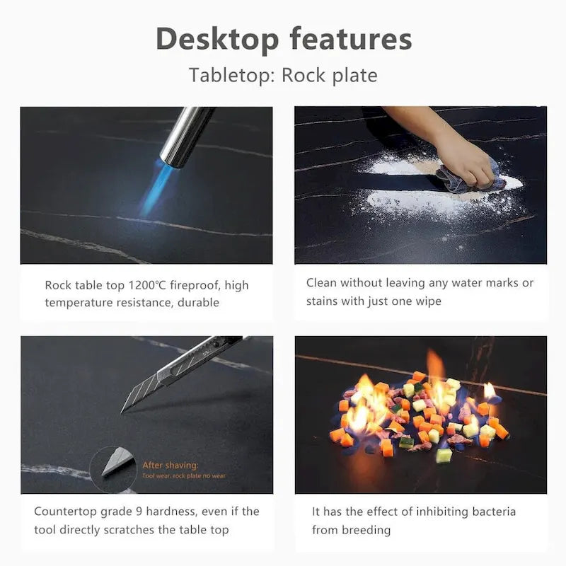 70,8 inch rechthoekige eettafel met gesinterd stenen blad en metalen poten