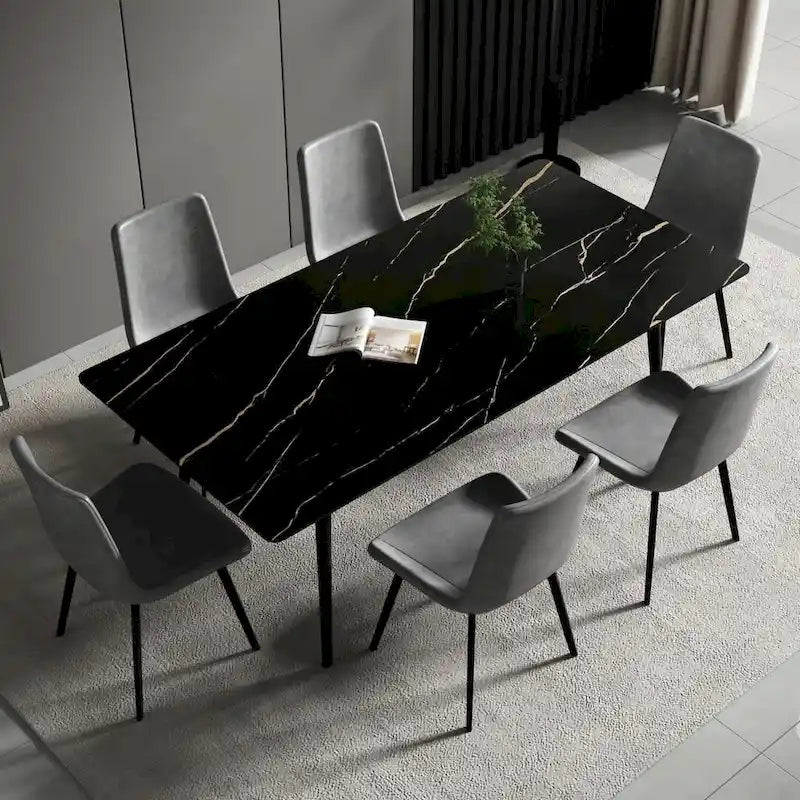 70,8 inch rechthoekige eettafel met gesinterd stenen blad en metalen poten