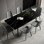 70,8 inch rechthoekige eettafel met gesinterd stenen blad en metalen poten