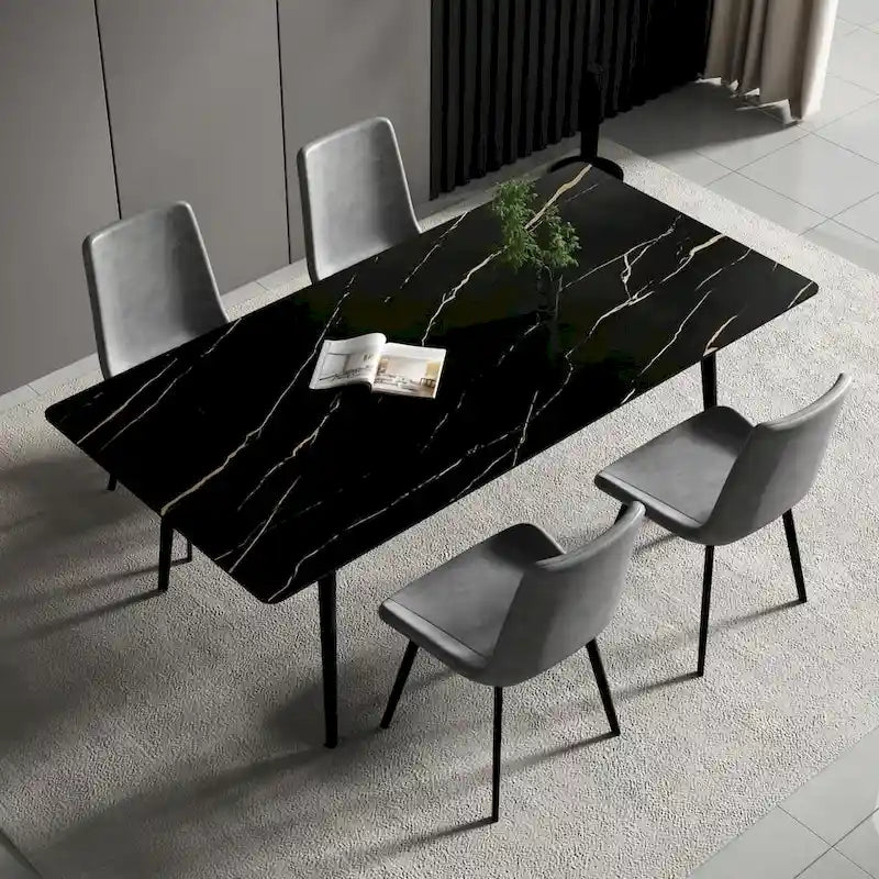 70,8 inch rechthoekige eettafel met gesinterd stenen blad en metalen poten