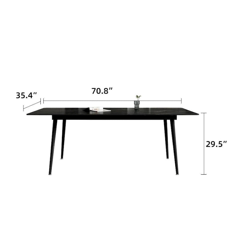 70,8 inch rechthoekige eettafel met gesinterd stenen blad en metalen poten