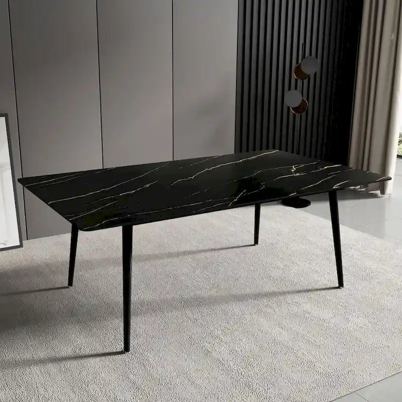 70,8 inch rechthoekige eettafel met gesinterd stenen blad en metalen poten