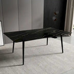 70,8 inch rechthoekige eettafel met gesinterd stenen blad en metalen poten
