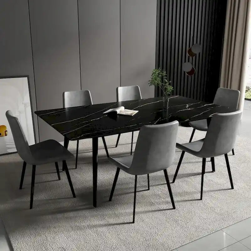 70,8 inch rechthoekige eettafel met gesinterd stenen blad en metalen poten