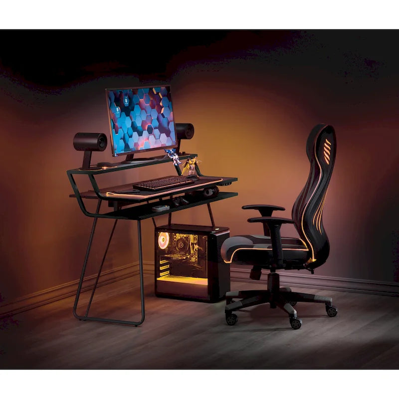 Gamingbureau met hoogteverstelling, ledverlichting en USB-hub