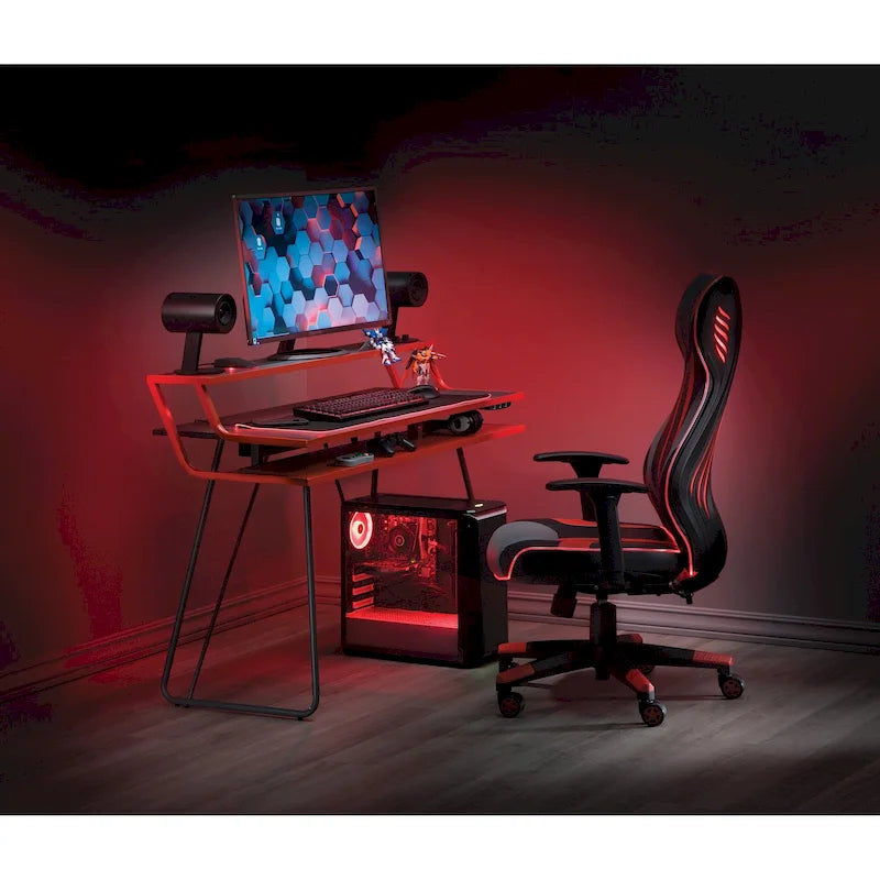 Gamingbureau met hoogteverstelling, ledverlichting en USB-hub