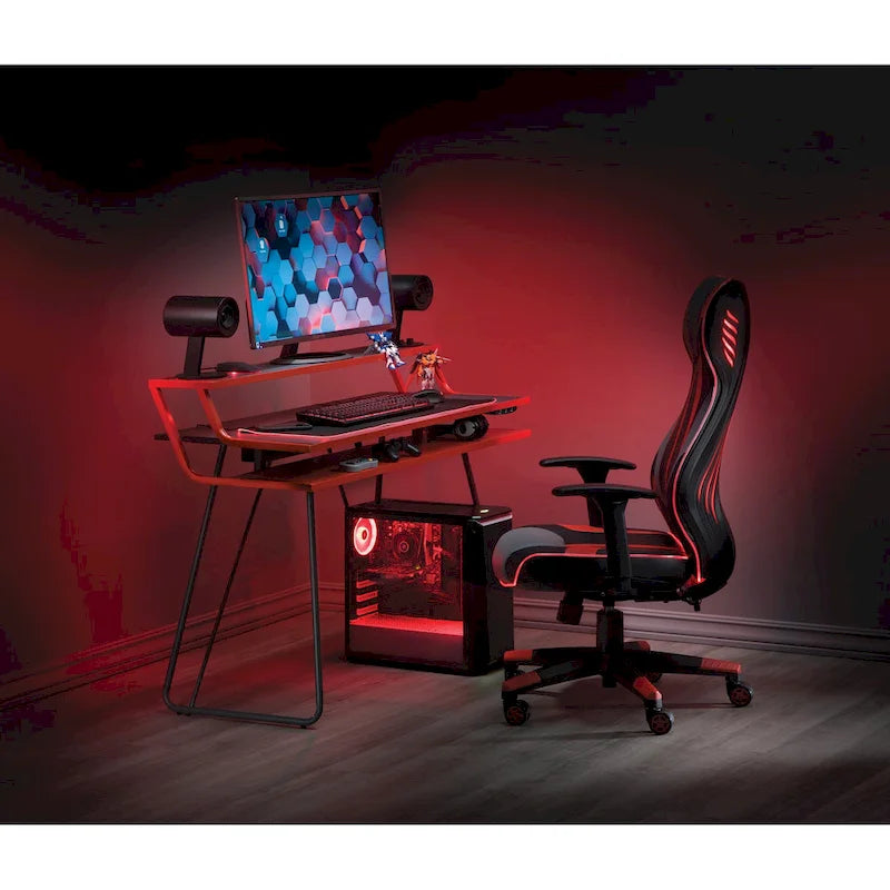 Gamingbureau met hoogteverstelling, ledverlichting en USB-hub