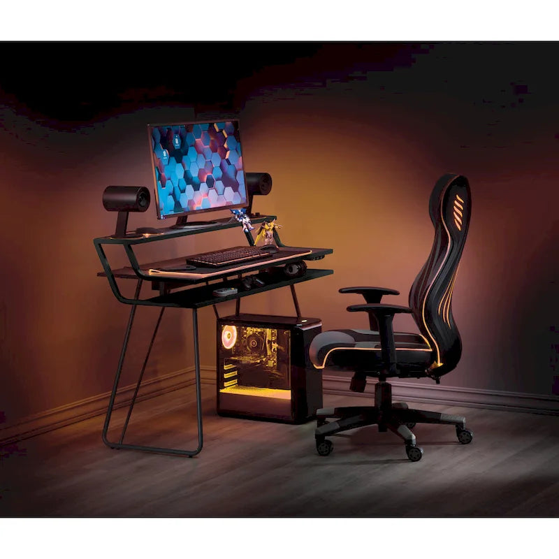 Gamingbureau met hoogteverstelling, ledverlichting en USB-hub