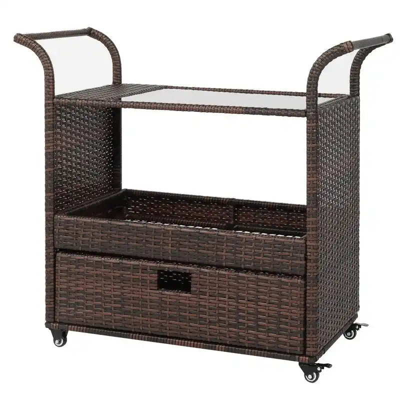 Rotan serveerwagen met opbergkastje