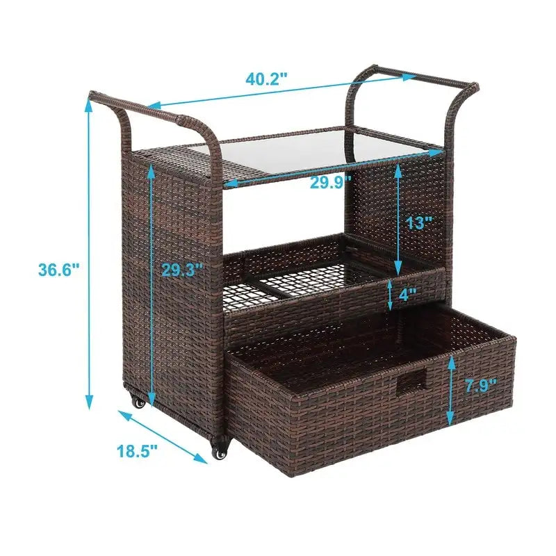 Rotan serveerwagen met opbergkastje